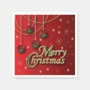 Bright Red Merry Christmas Serviette
