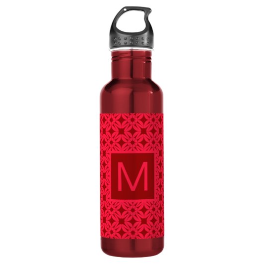 Bright Red Ornate Pattern Monogrammed Edelstahlflasche (Vorderseite)