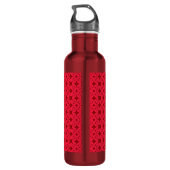Bright Red Ornate Pattern Monogrammed Edelstahlflasche (Rückseite)