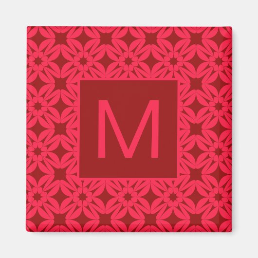 Bright Red Ornate Pattern Monogrammed Magnet (Vorne)