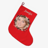 Bright red photo wreath and named  großer weihnachtsstrumpf (Vorderansicht (hängend))