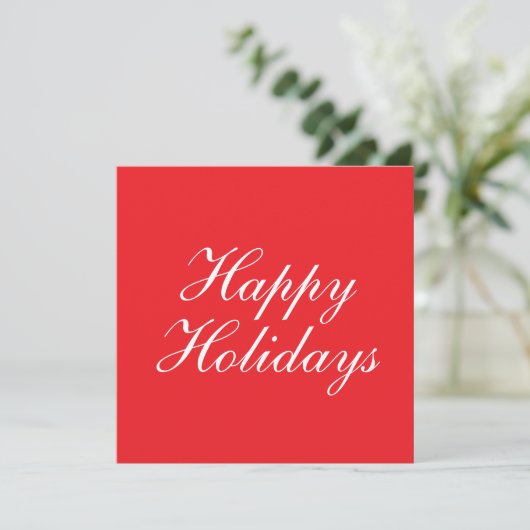 Bright Red Plain Elegant Happy Holidays Card (Stehend Vorderseite)