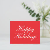 Bright Red Plain Elegant Happy Holidays Message Postkarte (Stehend Vorderseite)