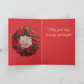 Bright Red Poinsettia and Greenery Circle Karte (Innenseite)