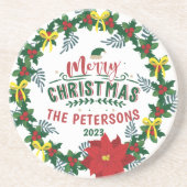 Bright Red Poinsettia Weihnachtskranz Getränkeuntersetzer (Vorne)