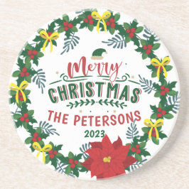 Bright Red Poinsettia Weihnachtskranz Getränkeuntersetzer