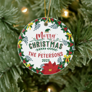 Bright Red Poinsettia Weihnachtskranz Keramik Ornament