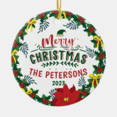 Bright Red Poinsettia Weihnachtskranz Keramik Ornament (Vorne)