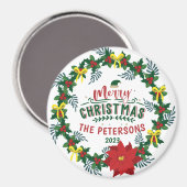 Bright Red Poinsettia Weihnachtskranz Magnet (Vorderseite/Rückseite)
