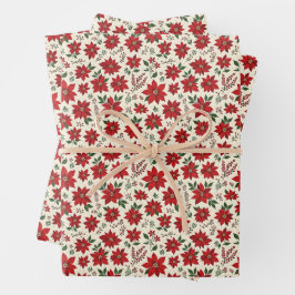 Bright Red Poinsettias Geschenkpapier Set