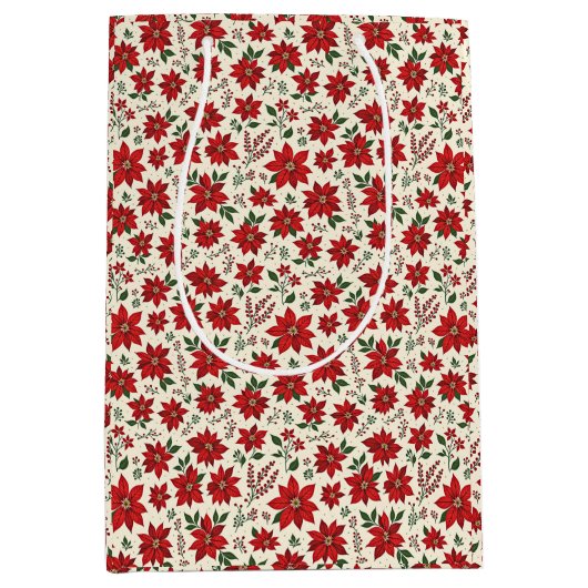Bright Red Poinsettias Mittlere Geschenktüte (Vorderseite)