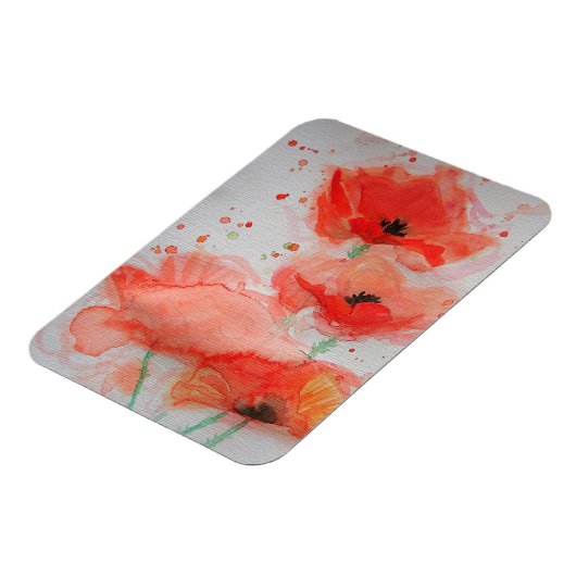 Bright Red Poppies Aquarell Flat Birthday Card Magnet (Linke Seite)