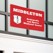 Bright Red Promotional Business Banner with Logo (Äußeres Gebäude)