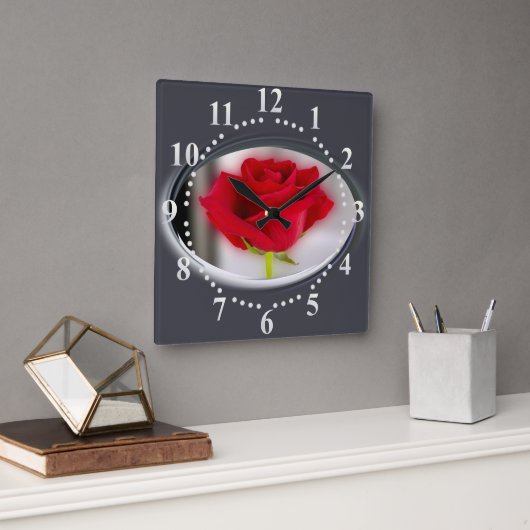 Bright red rose quadratische wanduhr (Büro)