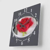 Bright red rose quadratische wanduhr (Winkel)