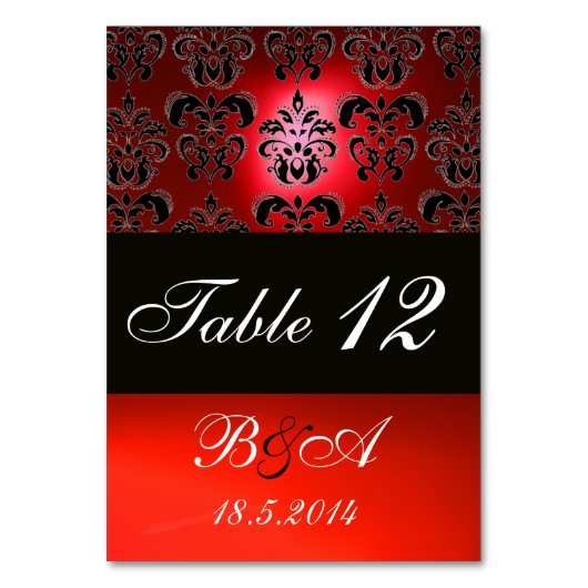 BRIGHT RED SCHWARZ-WEISS CLASSY DAMASK MONOGRAM TISCHNUMMER (Rückseite)