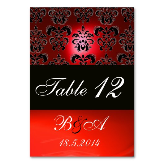 BRIGHT RED SCHWARZ-WEISS CLASSY DAMASK MONOGRAM TISCHNUMMER (Vorderseite)