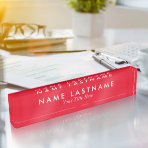Bright Red Sleek Simple Custom Desk Namplate Namensplakette