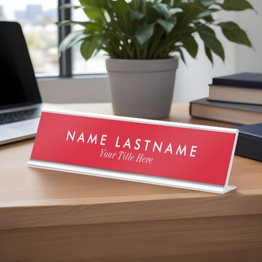 Bright Red Sleek Simple Custom Desk Namplate Schreibtischnamensplakette