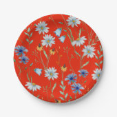 Bright Red Summer Floral Pappteller (Vorderseite)