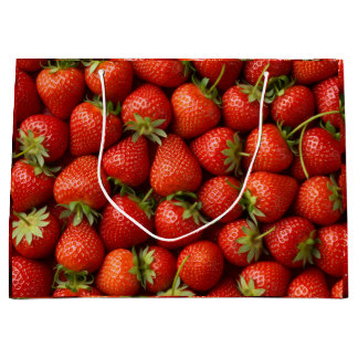 Bright Red Summer Strawberry Harvest Pattern Große Geschenktüte