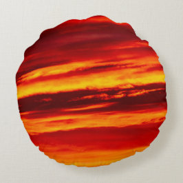 Bright Red Sunset Rundes Kissen
