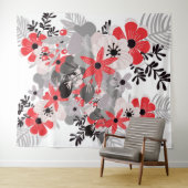 Bright Red Ultimate Gray Boho Floral Wandteppich (Beispiel (Horizontal))