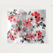 Bright Red Ultimate Gray Boho Floral Wandteppich (Vorderseite (Horizontal))