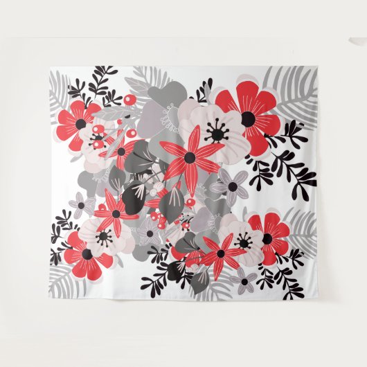 Bright Red Ultimate Gray Boho Floral Wandteppich (Vorderseite (Horizontal))