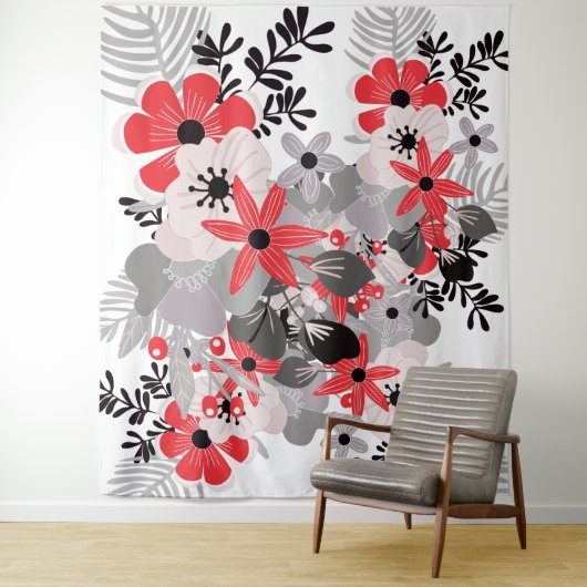 Bright Red Ultimate Gray Boho Floral Wandteppich (Beispiel)