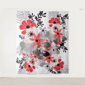 Bright Red Ultimate Gray Boho Floral Wandteppich (Vorderseite)