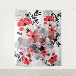 Bright Red Ultimate Gray Boho Floral Wandteppich