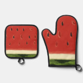 Bright Red Watercolor Wassermelone Ofenhandschuh & Topflappen-Set (Vorderseite)