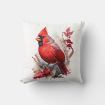 Bright Red Watercolor Winter Kardinal Bird