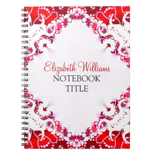 Bright Red + White Diamant Batik Notebook Notizblock (Vorderseite)