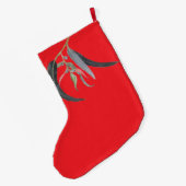 Bright Red with Watercolor Leaves Named  Großer Weihnachtsstrumpf (Rückseite (Hängend))