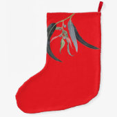 Bright Red with Watercolor Leaves Named  Großer Weihnachtsstrumpf (Rückseite)