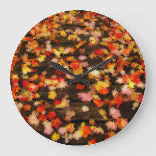 Bright Red Yellow Autumn Maple Leaves Große Wanduhr