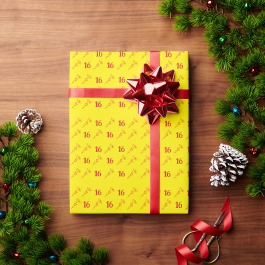 Bright Red & Yellow Floral  Geschenkpapier (Feiertagsgeschenk)