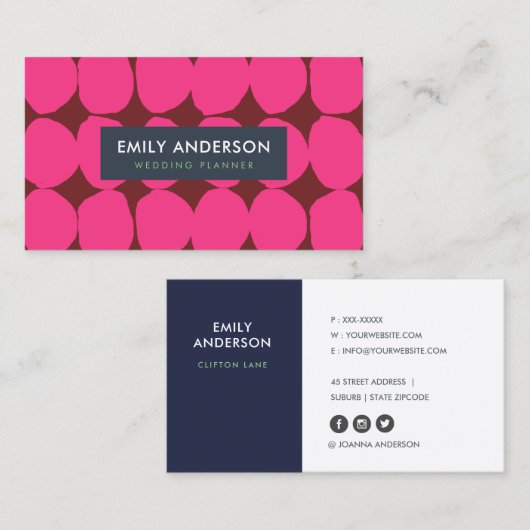 BRIGHT RETRO BIG HAND DRAWN PINK MAROON POLKA DOTS VISITENKARTE (Vorne/Hinten)