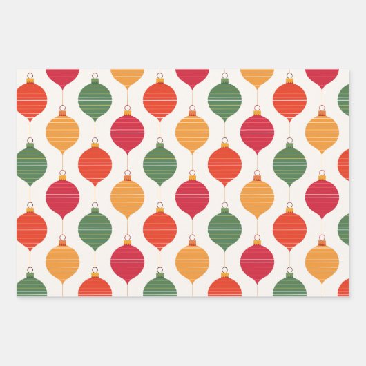 Bright Retro Christmas Ornament Wrapping Paper Geschenkpapier Set (Vorderseite 3)