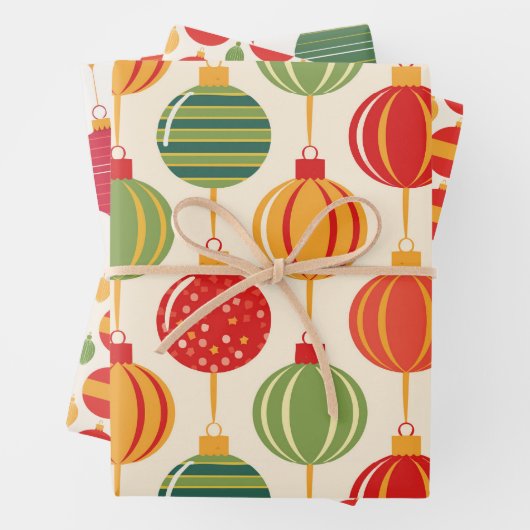 Bright Retro Christmas Ornament Wrapping Paper Geschenkpapier Set (Beispiel)