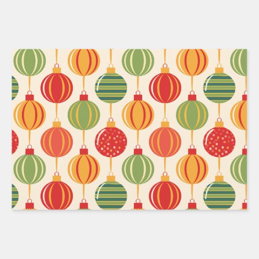 Bright Retro Christmas Ornament Wrapping Paper Geschenkpapier Set (Vorderseite)