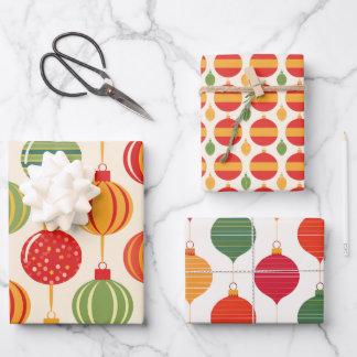 Bright Retro Christmas Ornament Wrapping Paper Geschenkpapier Set