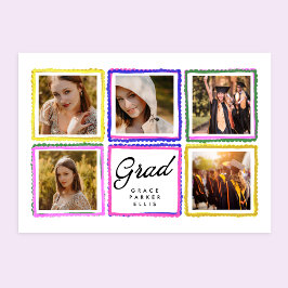 Bright Retro Grad Photo Collage Frames Graduation  Ankündigung