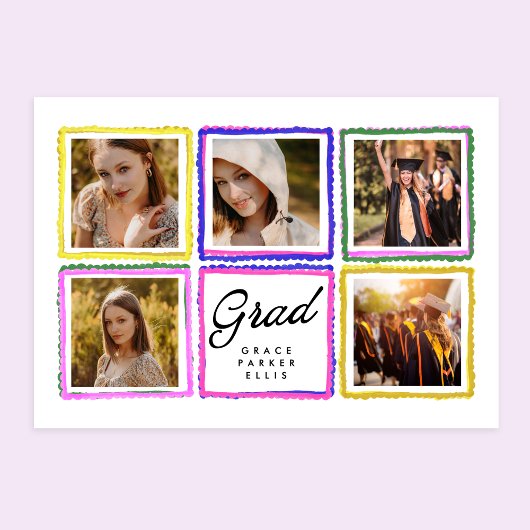 Bright Retro Grad Photo Collage Frames Graduation  Ankündigung