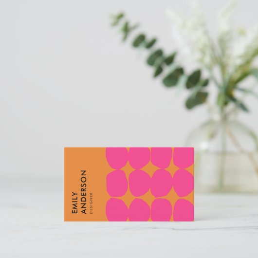 BRIGHT RETRO GROSSE HAND DRAWN PINK RUST POLKA DOT VISITENKARTE (Stehend Vorderseite)