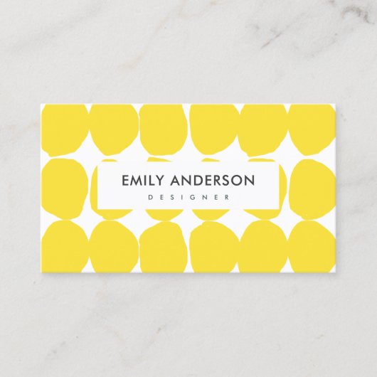 BRIGHT RETRO GROSSE HAND ZEICHNETE GELBE POLKA-DOT VISITENKARTE (Vorderseite)