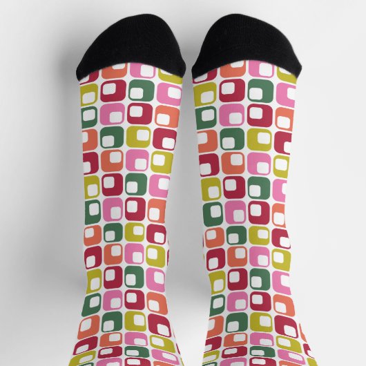 Bright Retro Squares Geometric Pattern Socken (Oben)