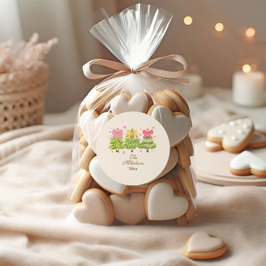 Bright Ribbon Trees Holiday Family Runder Aufkleber